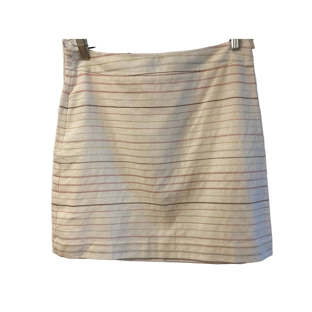 Ann Taylor Loft Linen Blend White Striped Skirt Size 8 Business Casual